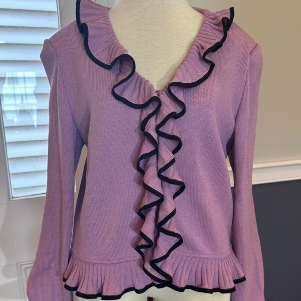 St. John Purple Cardigan with Black Trim